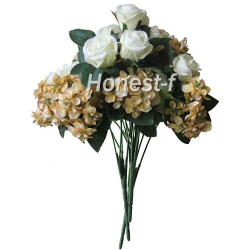 Artificial Multi-Coloured Rose Silk Flowers Bounquet Mixed Arrangement, Home Hotel Room Wedding Decoration(White And Yellow)