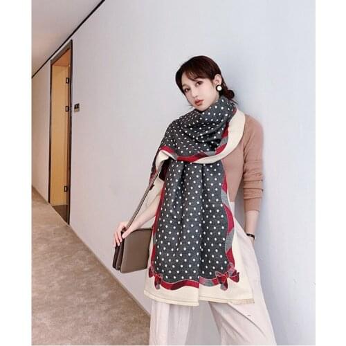 KOI LEAPING new ladies fashion Warm and comfortable softpopular Wave point Bow painting cashmere shawl warm tassel scarf