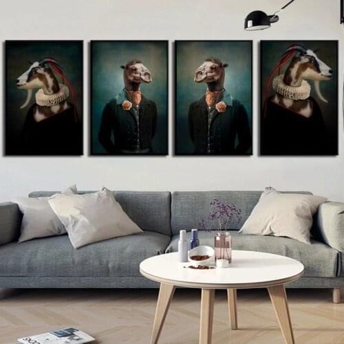 The Classical Art of Goat Wearing A Suit Canvas Painting Wall Art Nordic Posters and Prints Wall Pictures for Living Room Decor