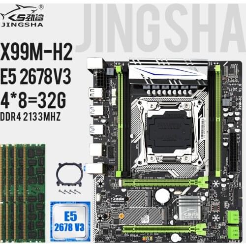 X99 LGA 2011-3 Motherboard set with E5 2678V3 CPU and 4*8gb=32gb DDR4 2133MHZ ECC REG RAM support SSD M.2 SATA 3.0 2pcs PCIE 16X