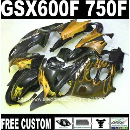 Motorcycle fairings set for SUZUKI KATANA GSX600F 2003 - 2006 golden flames in black fairing kit GSX750F 03 04 05 06 HM36