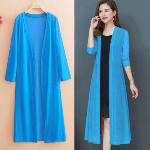 Summer See Through Mesh Blouse Sun Protection Long Cardigan Solid Jacket Women Coat Female Long-Sleeve Casual Shawl Top Y566