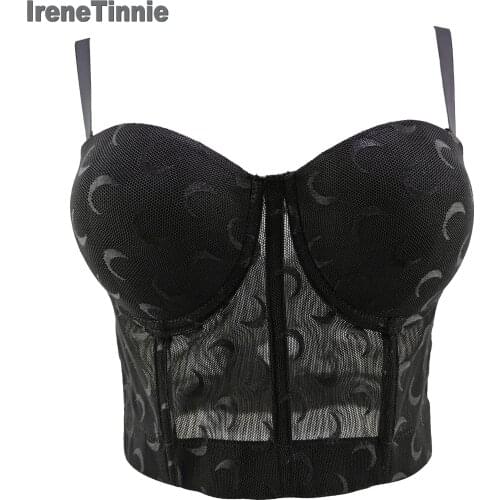 Irene Tinnie Sexy Tank Top Women Lace Corset Short Crop Top Perspective Vest Sexy Party Nightclub Camisole Female Bustier