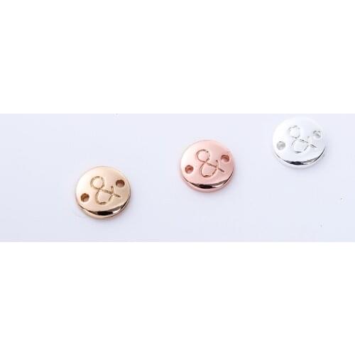 10MM Rose Gold Silver Double Hole Engraving & and Round Pendant Metal Charms For Women Jewelry Making Accessories 50PCS