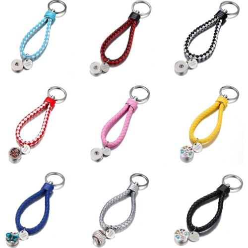 Fashion 10pcs Pu Twist leather snap Key chains 18 Colors Simple fit DIY 18MM snap buttons DIY jewelry wholesale PJ8001