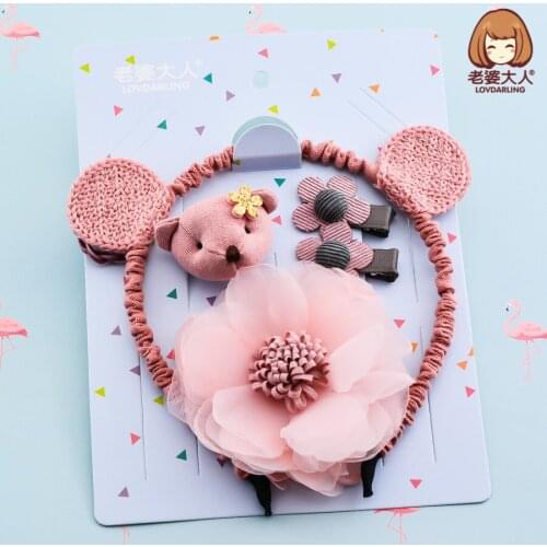 My Wifes Handmade Fabric Bear Baby Theme Girl Childrens Hair Accessories Set Headband Holy Body Gift Hairpin