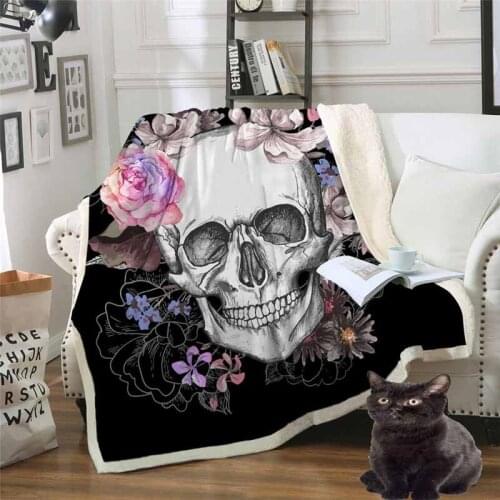 Floral Sugar Skull Blanket For Bed Sofa Thick Warm Plush Velvet Blanket Soft Throw Blanket Bedspread Bedclothes For Adults Kids