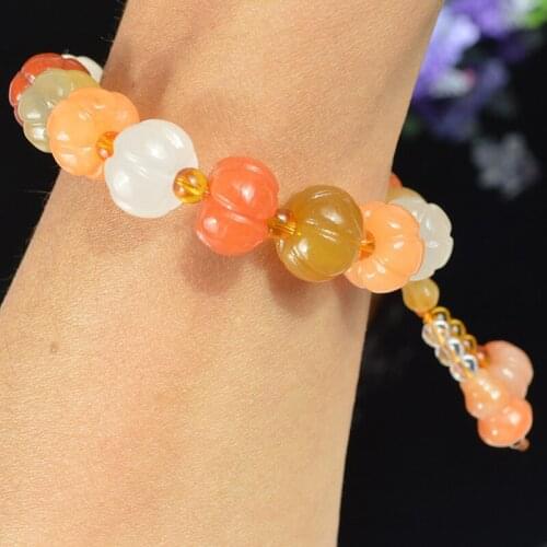 Jade Net Red High Quality Gold Silk Jade Bracelet Natural Authentic Fashion DIY Gold Silk Jade Pumpkin Bead Bracelet