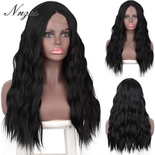 NNZES Long Black Synthetic Wig Natural Wave Middle Part Heat Resistant Wigs for Black Women Daily Dark Brown Ombre Blonde