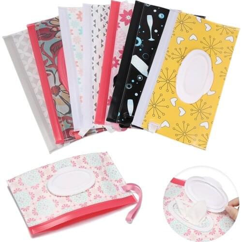 New Clean Wet Wipes Bag for Stroller Wipes Carrying Case Clutch Cosmetic Pouch with Easy-Carry Snap-Strap Stroller Accessories