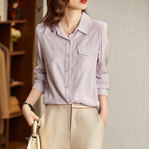 VIMLY Long Sleeve Shirt for Women Early Autumn Office Lady Blouse Pattern Jacquard Chic Vintage Tops Female Clothes F8002