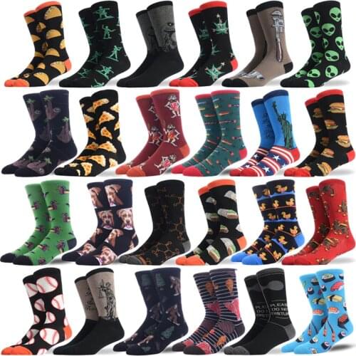 Happy Funny Socks Fashion Hip Hop Skateboard Socks Men Cotton Cartoon Shark Alien Food Hamburger Pizza Sushi Unisex Sokken
