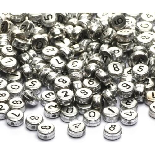 Silvery Mix Arabic Numerals Acrylic Beads Round 4x7mm Loose Spacer Beads For Jewelry Making Diy Necklace Bracelet Accessories