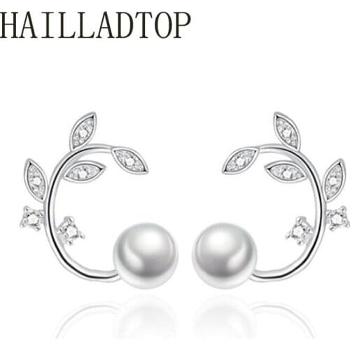 2021 New Flowers Pearls Earrings Branches Stud Earrings Jewelry Ladies Temperament Fashion Jewelry Women Bijoux Silver Plated