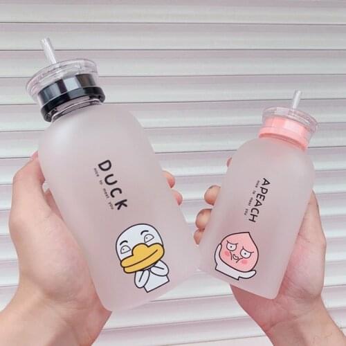 Cute Water Cups Female Student Cartoon Pattern Trend Personality Transparent Leak-proof Cup Straw Drinking Cup Coffee Mug
