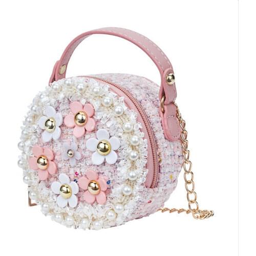 Local Stock Flower Shoulder Bags Children PU Leather Messenger Bag Girls Crossbody Bag Kids Small Round Satchel Handbags