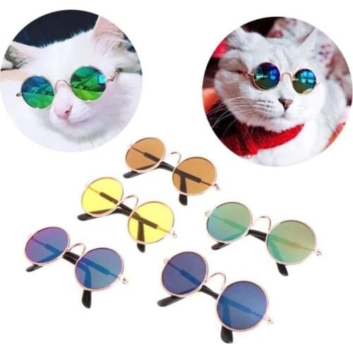 Pet Products Lovely Vintage Round Cat Sunglasses Reflection Eye Wear Glasses For Small Dog Cat Pet Photos Props Accessories