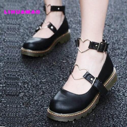 LIHUAMAO Lolita collage style student uniform shoes women Mary Jane shoes ankle strap round toe cosplay party dancing girl shoes