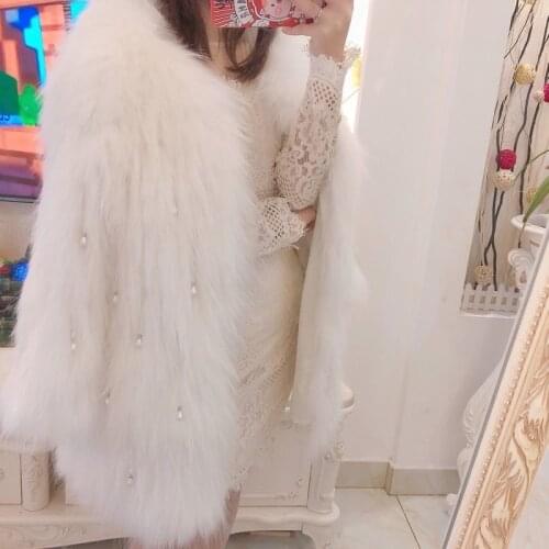 Jacket Women Faux Fur Coat Winter Pearl Pendant Faux Fur Coat Womens Coat Veste Femme