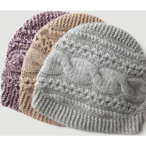 Knitted hand crocheted cashmere hat Women Fashion Hat cable cap