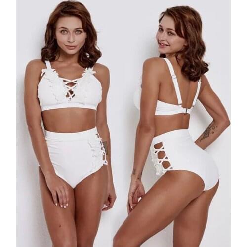 2019 Swimming Suit For Women White Color Two Piece Swimsuit Padded Bras Triangle Bikini Body suits Female Bathing Suits