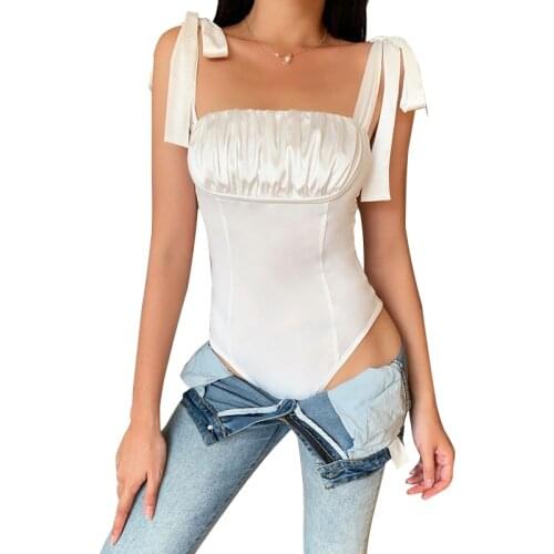 2021 New Sexy Bodysuit Women Pleated Chest-wrapped Bowknot Ladies Solid Color Sling Bottoming Thong Female Casual One Piece Sets