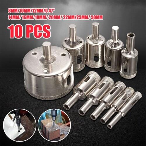 10pcs/set 8-50mm diamond coated core hole opener drill bit tool knife ceramic tile marble glass granite highest price