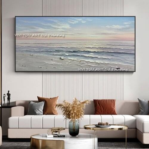 Large Size 100% handmade Modern Abstract Ocean Oil Painting Purple Blue Art Canvas Pictures for Living Room hotel wall Decor