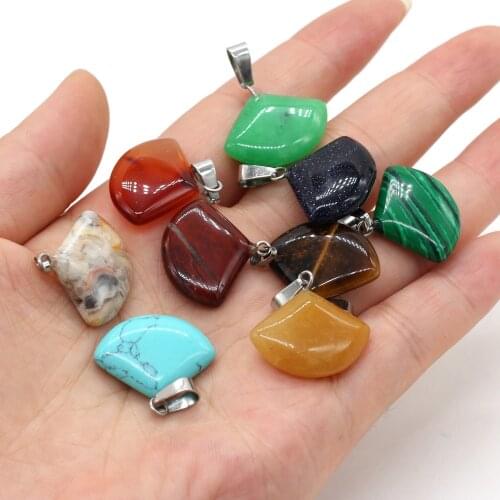 2 Pcs Natural Stone Pendants fan-shaped Pendant for Necklace Bracelet Jewelry Craft Making Healing Gift 20x23mm