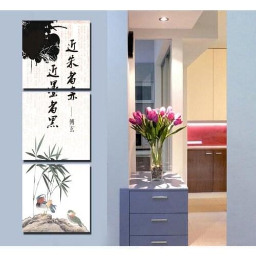 3 piece canvas wall art Chinese bamboos Bird Printed Modern wall art painting home decorations wall pictures for Living Room