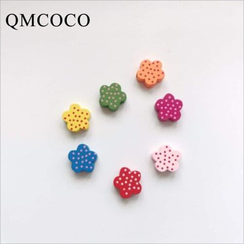 50Pcs Printed Little Flower Colored Wooden Beads Children DIY Handmade Beaded Material Loose Beads Jewelry Baby Toys Accessories