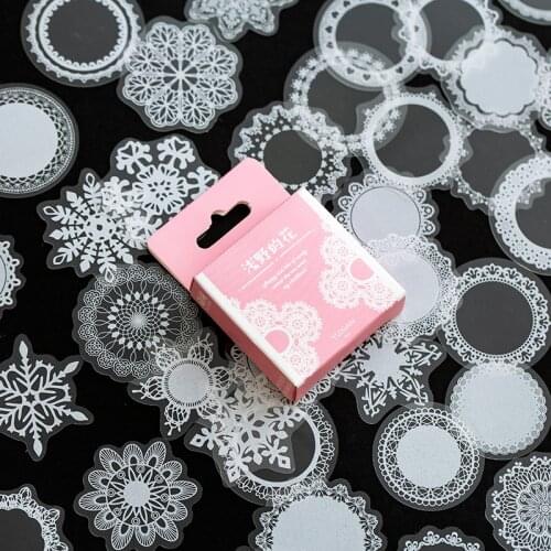50 pcs/box White Lace Transparent Cute Decorative Stationery Aesthetics Stickers Scrapbooking DIY Diary Album Stick Lable