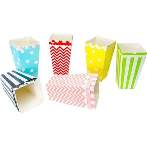 6/12Pcs/Bag Popcorn Box Colorful Stripes Dot Rose Gold Gift Box Party Favour Wedding PopCorn Kid Party Decoration Candy Box