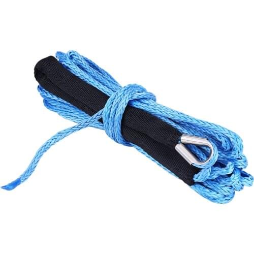 Car Synthetic Winch Rope Line Cable 15m 7700LBs Protective Sleeve Capstan Blue​ Towing Rope Car Wash Maintenance Auto String