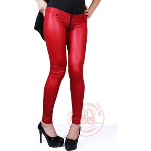 Plus Size Low Waist Zipper Open Crotch Spodnie Women Push Up Leggings Gothic Punk Rock Trousers Latex Leather Pants Streetwear