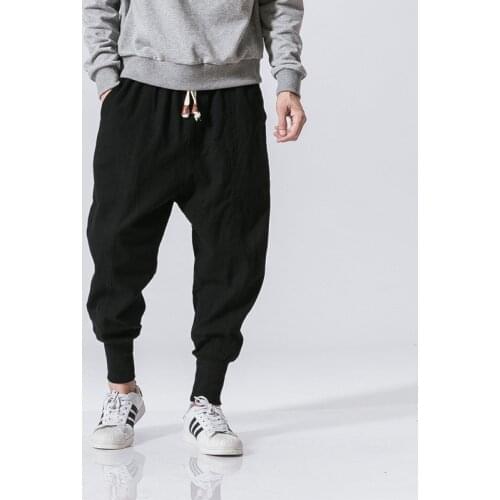 Cotton Harem Pants Men Solid Elastic Waist Trousers Streetwear Leisure Bunched Csausl Men Joggers Sweatpants Patalon Homme