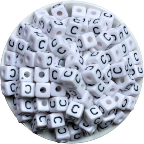 50PCs Single Letter C White Acrylic Russian Alphabet/Letter Cube Beads For Jewelry Making 10x10mm
