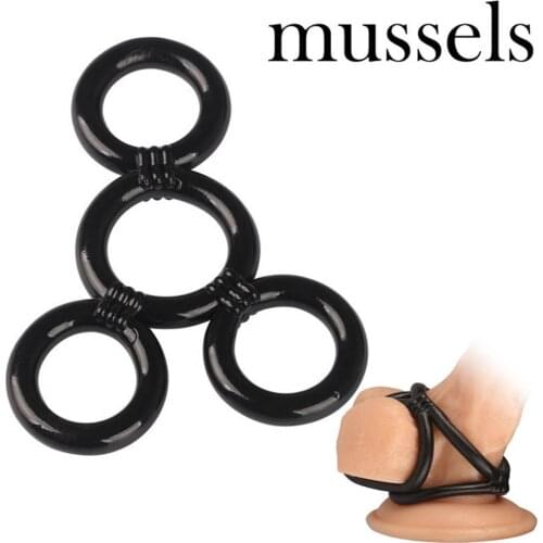 Mussels Four Rings Men Soft Stretchy Penis Cock Ring Erection Enhancer Prolong Men Male Delay Ejaculation Penis Ring Sex Toys