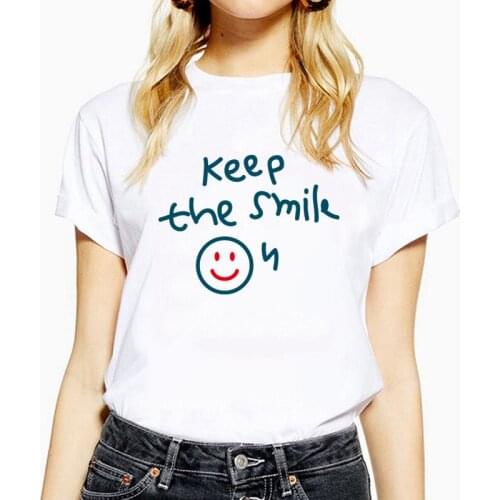 Keep the smile Women t shirt Summer Short Sleeve Round neck Tops Tshirt 5 colors 5 sizes Ladies t-shirt