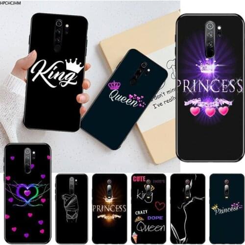 HPCHCJHM Crown Letter King Queen Black TPU Soft Rubber Phone Cover for Redmi Note 9 8 8A 8T 7 6 6A 5 5A 4 4X 4A Go Pro
