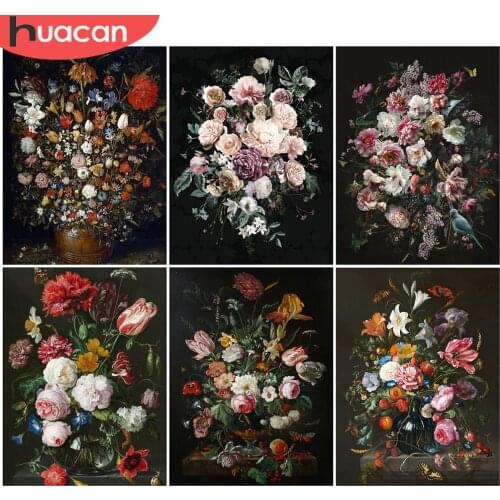 HUACAN Full Drill Diamond Painting Peony Picture Of Rhinestone 5D Diamond Embroidery Flower Cross Stitch Mosaic Vase Home Decor