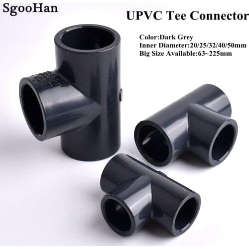 I.D 20~63mm Dark Grey UPVC Pipe Tee Connector Irrigation System Hydroponics Planting Frame Plastic 3-Way Tee Socket Connectors