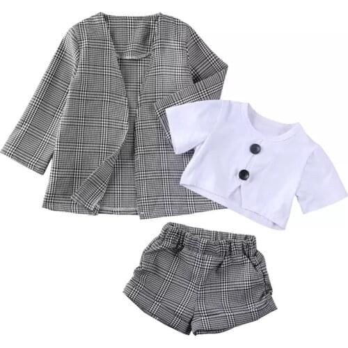 Ircomll 1-6Y 3pcs Kid Girls Clothes Set White T-shit + Coat+ Short Pants Spring Summer Fashion Girl Costume Outfits