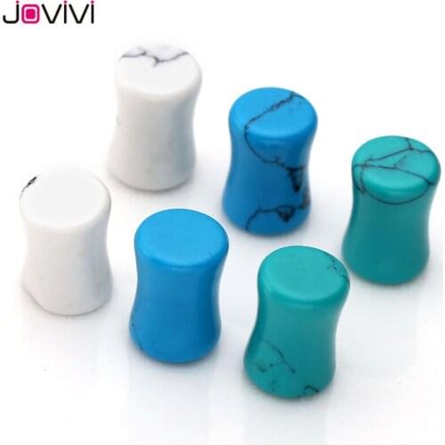 JOVIVI Ear Expander Piercing Jewelry Synthetic Stone Solid Saddle Double Flared Ear Plugs Stretcher Expander 6mm-16mm