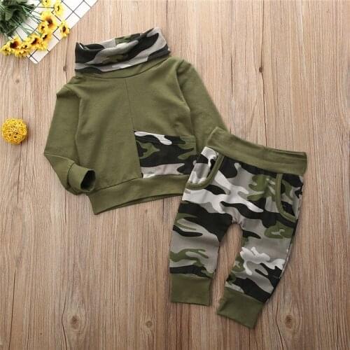 Newborn Baby Boys Girls Clothes pocket Bandage camouflage Trousers Hooded long sleeve pullover Tops 2pc cotton autumn Outfits