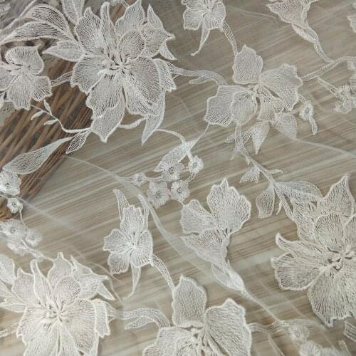 Peony Embroidery Lace Fabric Wedding Dress Bridal Gown White African French Tulle Lace Materials Clothes Accessories By the yard