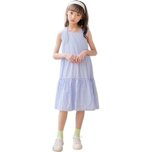 6 To 16 Years, New 2021 Kids Summer Dress Girls Clothes Stripe Patchwork Teenage Sundress Fashion Ruffles,#6046