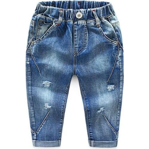 Hot Quality boy Jeans for Spring and Autumn Trousers Broken Hole Childrens Clothing Kids Cartoon Jeans 2-6 Ages Blue girl jean