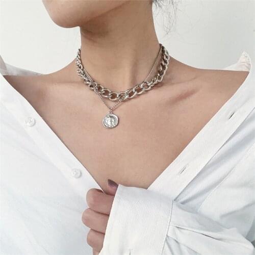 Retro portrait exaggerated thick chain necklace double personality chain hip hop cervical chain short clavicle chain women 2020
