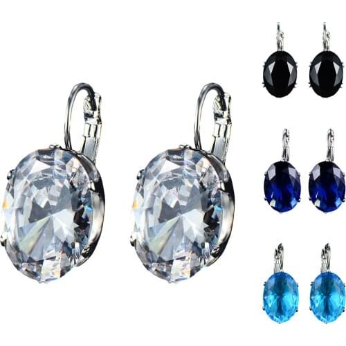 Fashion Women Earrings Oval Cubic Zirconia Inlaid Leverback Earrings Party Jewelry Gift Bohemia oorbellen серьги женские